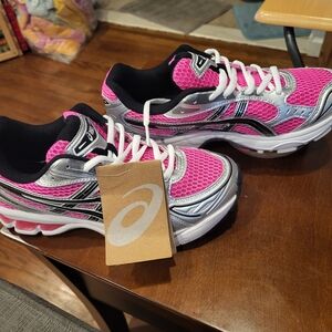 Asics Women's Pink, Silver and Black Mesh Running Sneakers